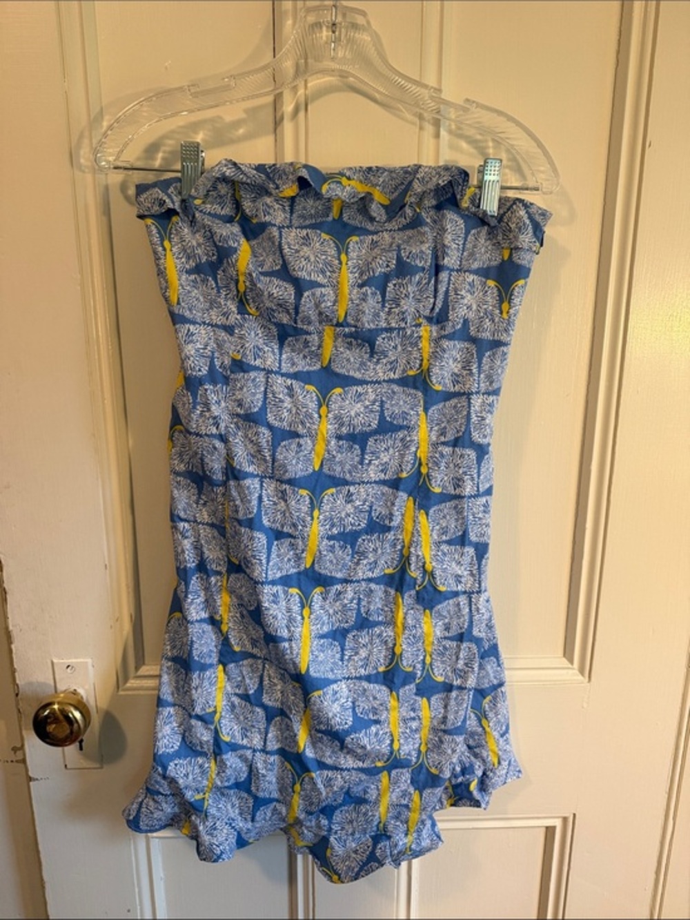 Lilly Pulitzer Blue Floral Strapless Mini Dress with Yellow Accents